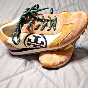 Tory Burch Suede Sneakers with Green Laces